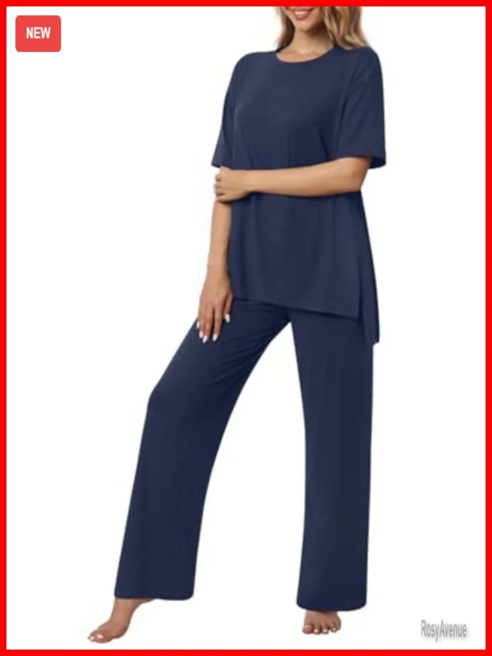 2 Piece Pajama Set Short Sleeve Long Pants Lounge Set with Pockets